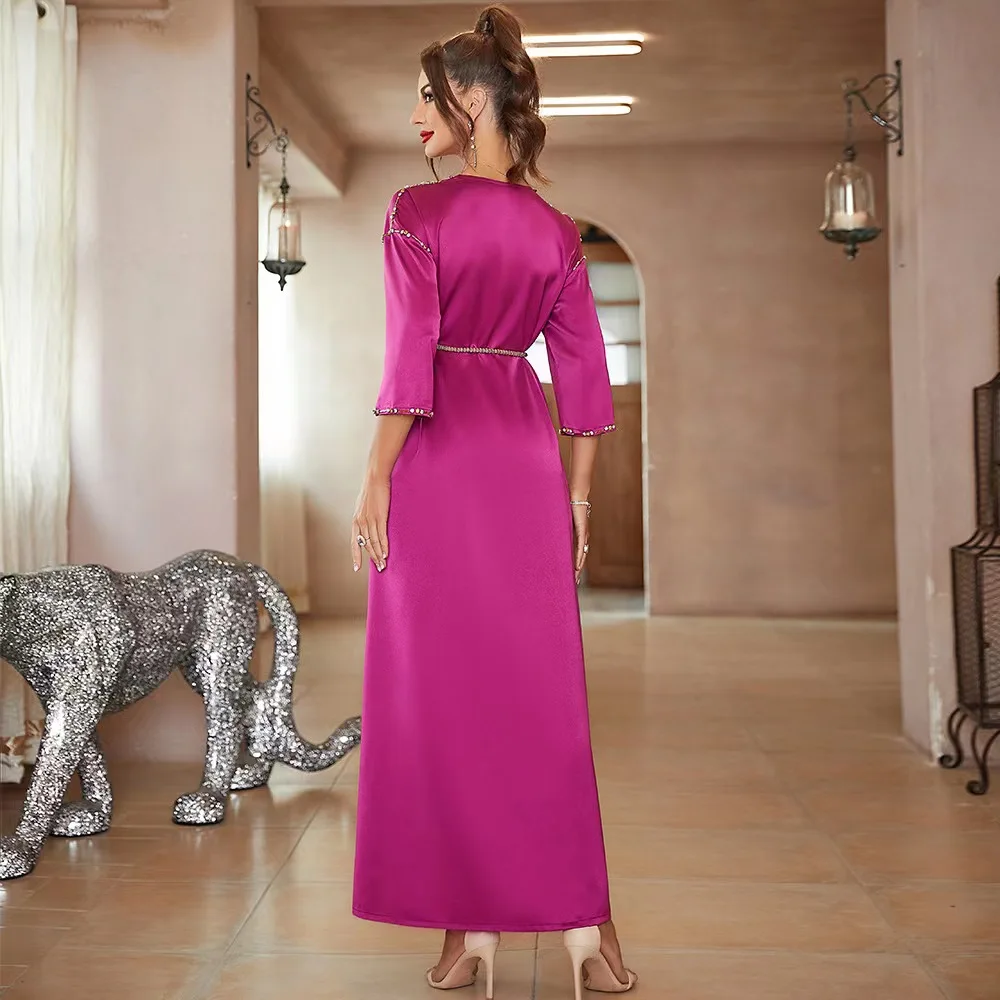 العرقية Sle V-Ne الماس رصع الساتان الدكتور فضفاض الخصر ألف خط طويل الدكتور خمسة أرباع Sve اللون Faion Dr