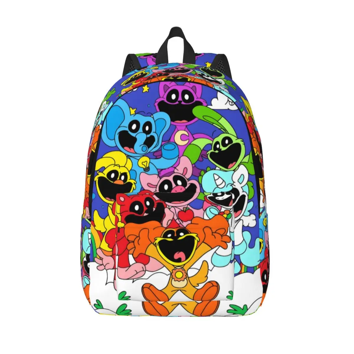 

Custom Cartoon Smiling Critters Canvas Backpack Women Men Basic Bookbag for School College Bags