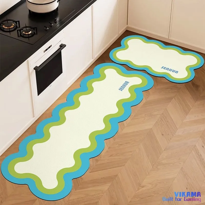 VIKAMA Kitchen Diatomite Floor Mats Set of Two Wear-resistant and Easy Care Bathroom Doorway Non-slip Mats Home Decoration