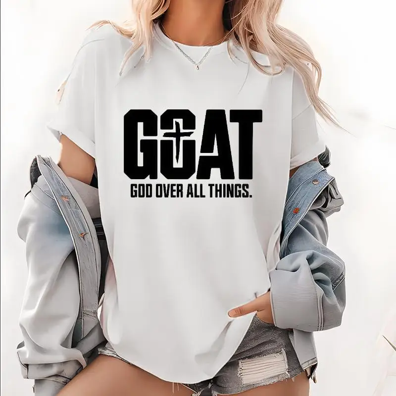 

Trendy T - Shirt Featuring a Clever "GOAT" Acronym with Religious Twist "God Over All Things"