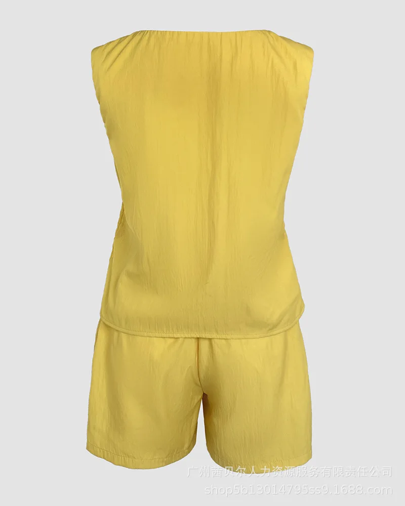 Conjuntos de shorts 2 peças conjuntos de roupas de verão camis topos roupas femininas com decote em v sem mangas coletes topo + conjuntos curtos