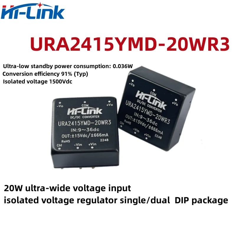 Hi-Link URA2405YMD-10WR3 10W 24V untuk 5V modul catu daya dc konverter step down terisolasi efisiensi konversi 91%