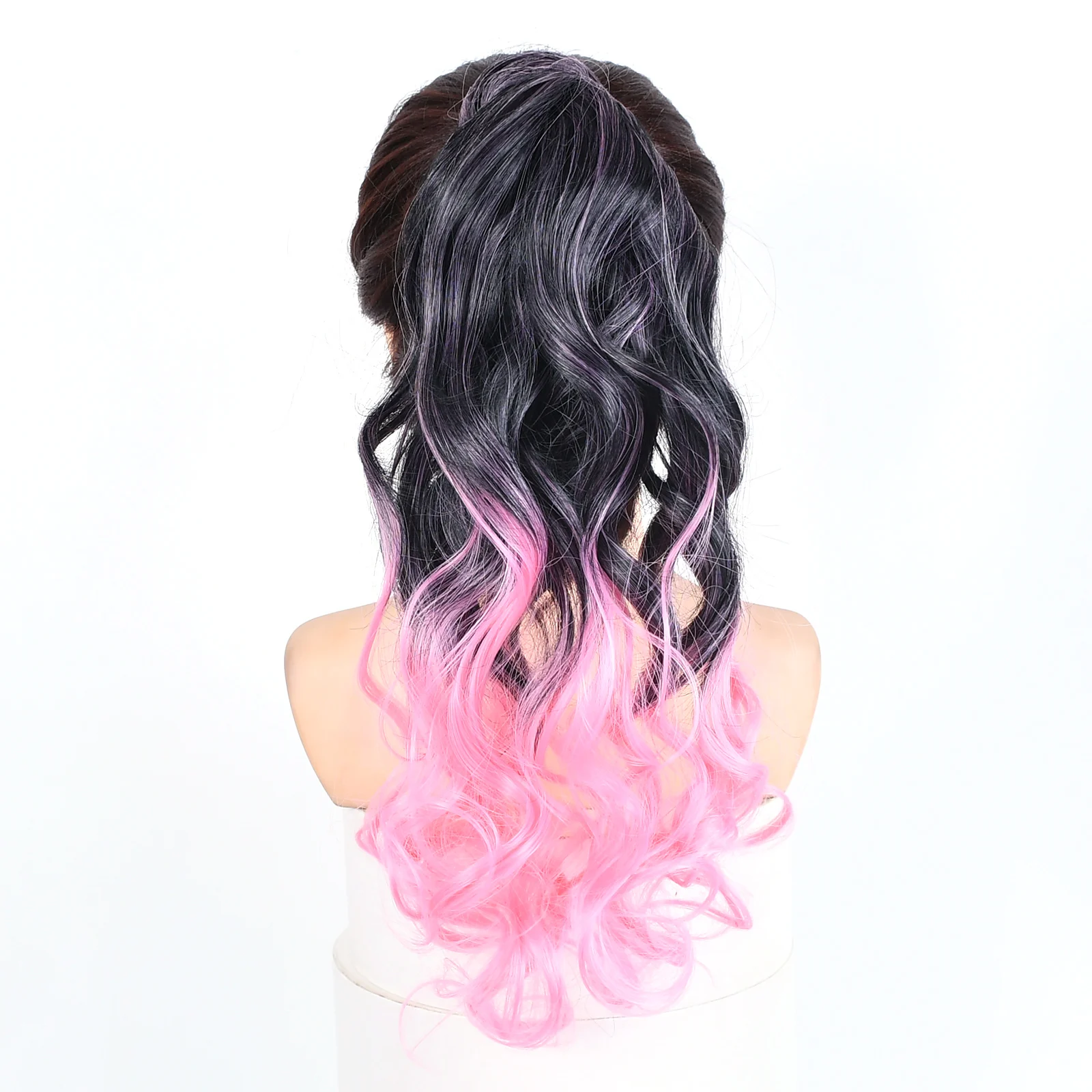 Zolin Wrap Around Ponytail Hair Extension Ombre Water Wave Curly Synthetic Ponytail with Comb for Women Party Cosplay