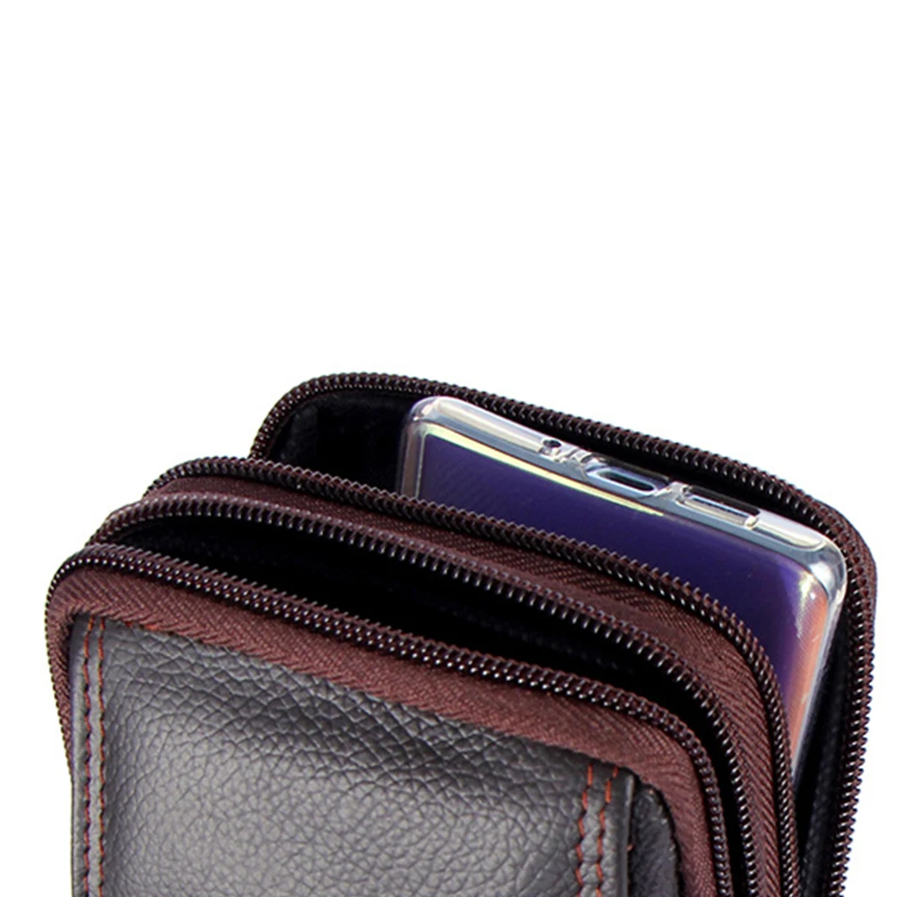 Men  Pocket Bag Outdoor Sports Waist Bag Cowhide Wallet Zipper  Purse Cellphone Holder Bag for Coins for Best Gift