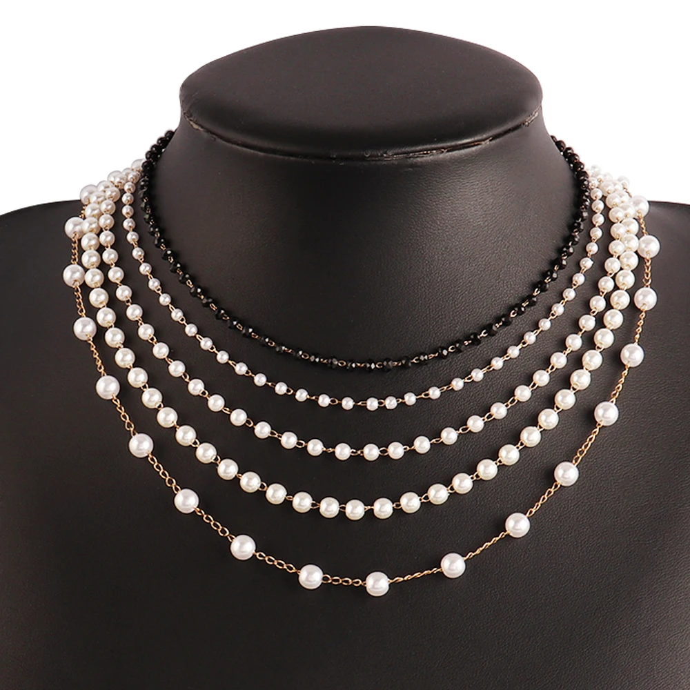 Stainless Steel Necklace White Imitation Pearl Necklace Temperament Clavicle Chain Pearl Choker Necklaces For Women Jewelry