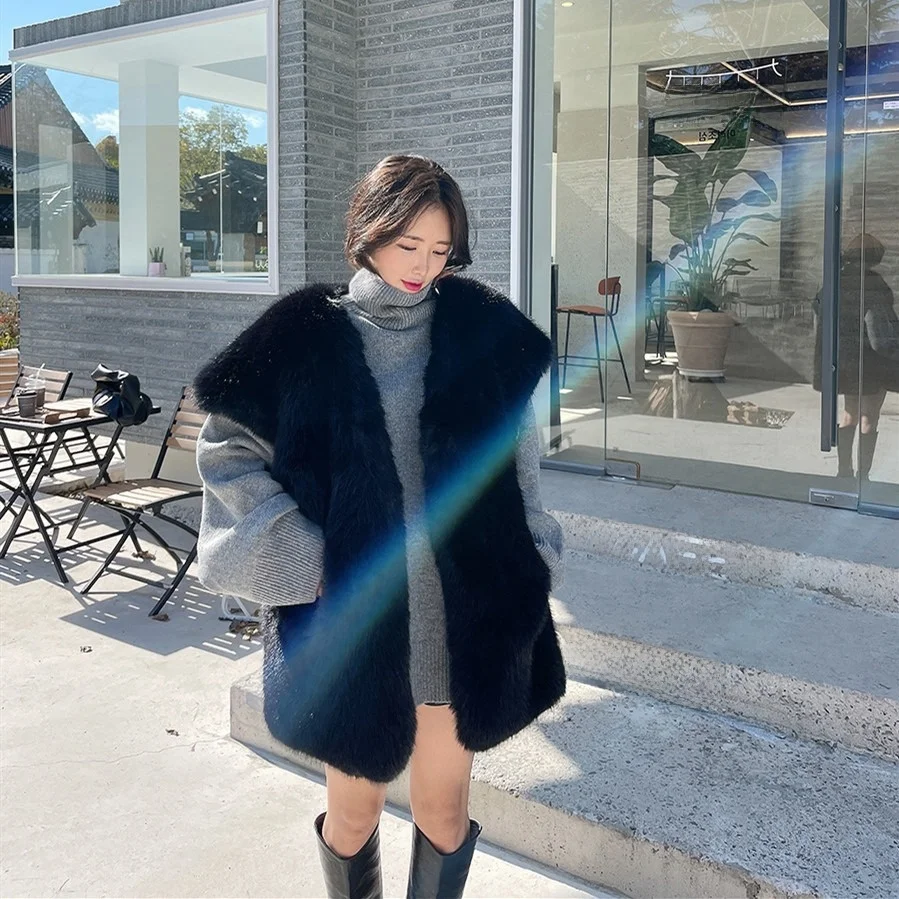 Otoño Invierno nuevo Sle mujer Chaleco de piel de longitud media suelto visón terciopelo Jaet coreano Sle suave abrigo de abrigo cálido