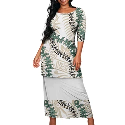 Samoa Tonga Traditional DressesPuletasi Fashion Dress Island Half Sleeve Two Pieces Set African Tribal