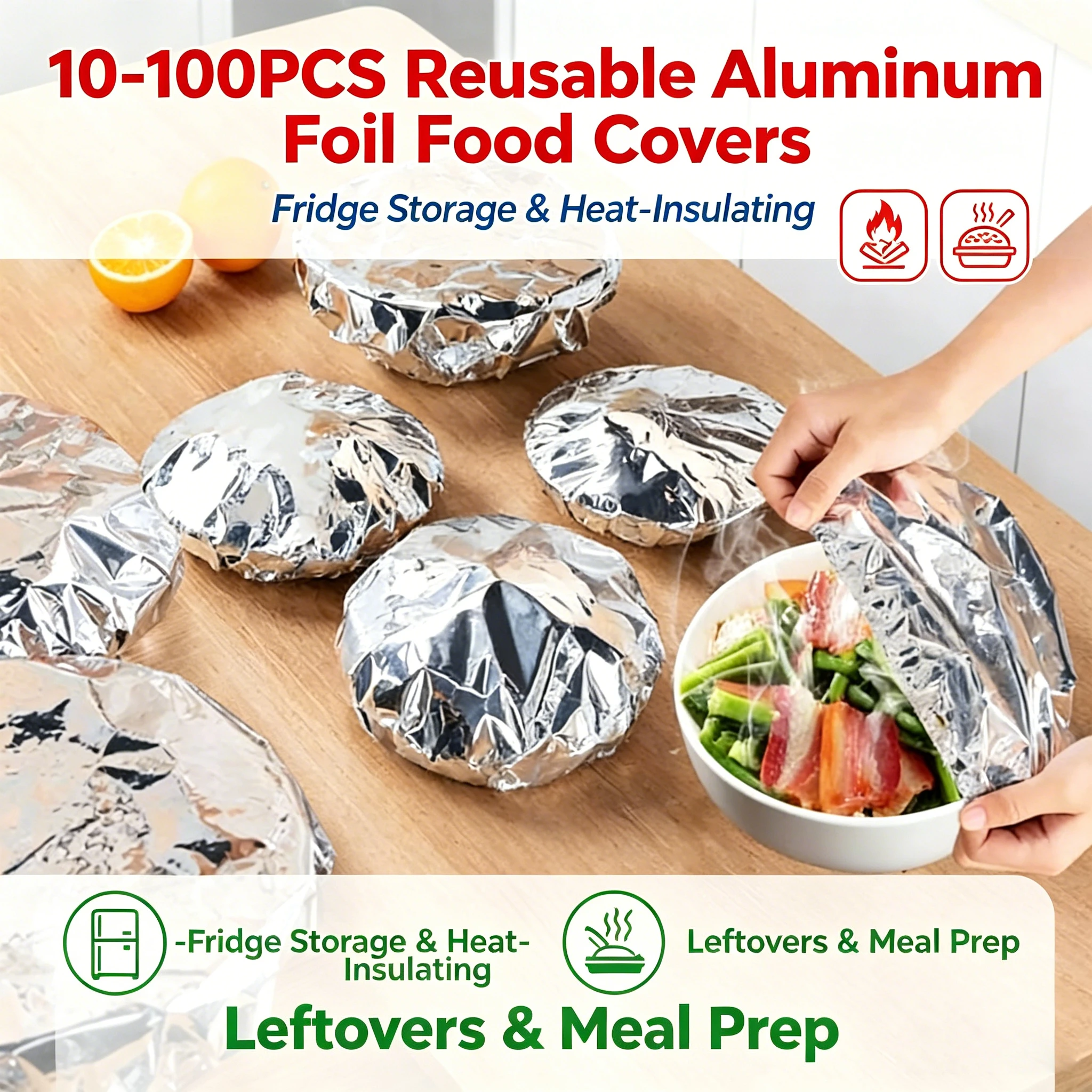 Meal Prep Menu - 10-100PCS Aluminum Foil Food Lids Reusable