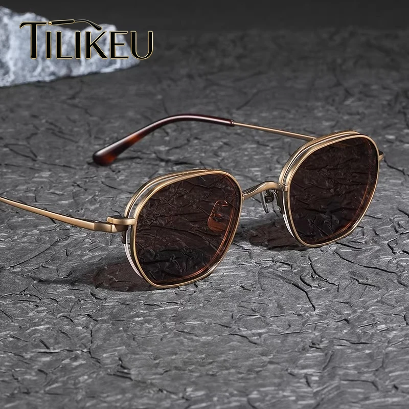 New Magnetic Eyeglasses Men Clip-On Retro Polygon Pure Titanium Semi-Rimless Fishing Polarized Magnetic Sunglasses Women UV400