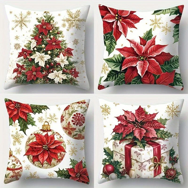 4pcs Festive Christmas Throw Pillow Covers, 17.7
