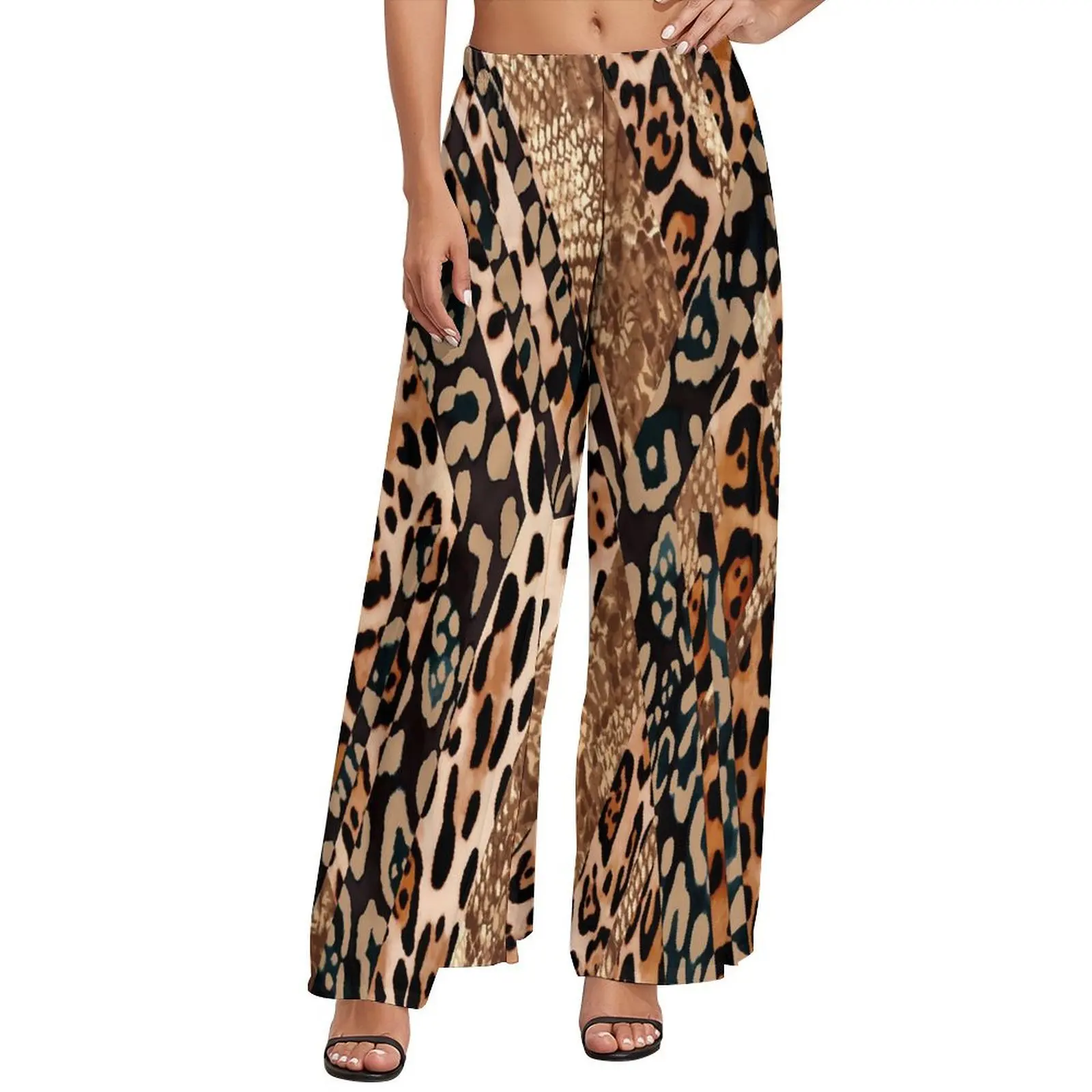 

Abstract Snakeskin Pants High Waist Leopard Print Office Trousers Aesthetic Graphic Wide Pants