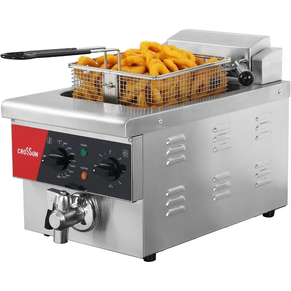 

Electric Countertop Deep Fryer Extra Large with Drain,Timer,Basket and Lid for Restaurant Use 120V,1800W Commercial Deep Fryers