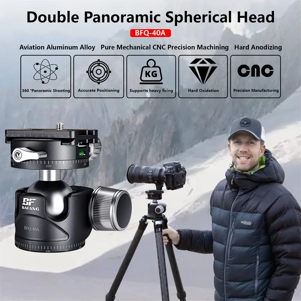 BAFANG BFQ-40A Aluminum Professional Camera 40mm Ball Head Tripod Panoramic Head With Quick Release Plate For ARCA Camera