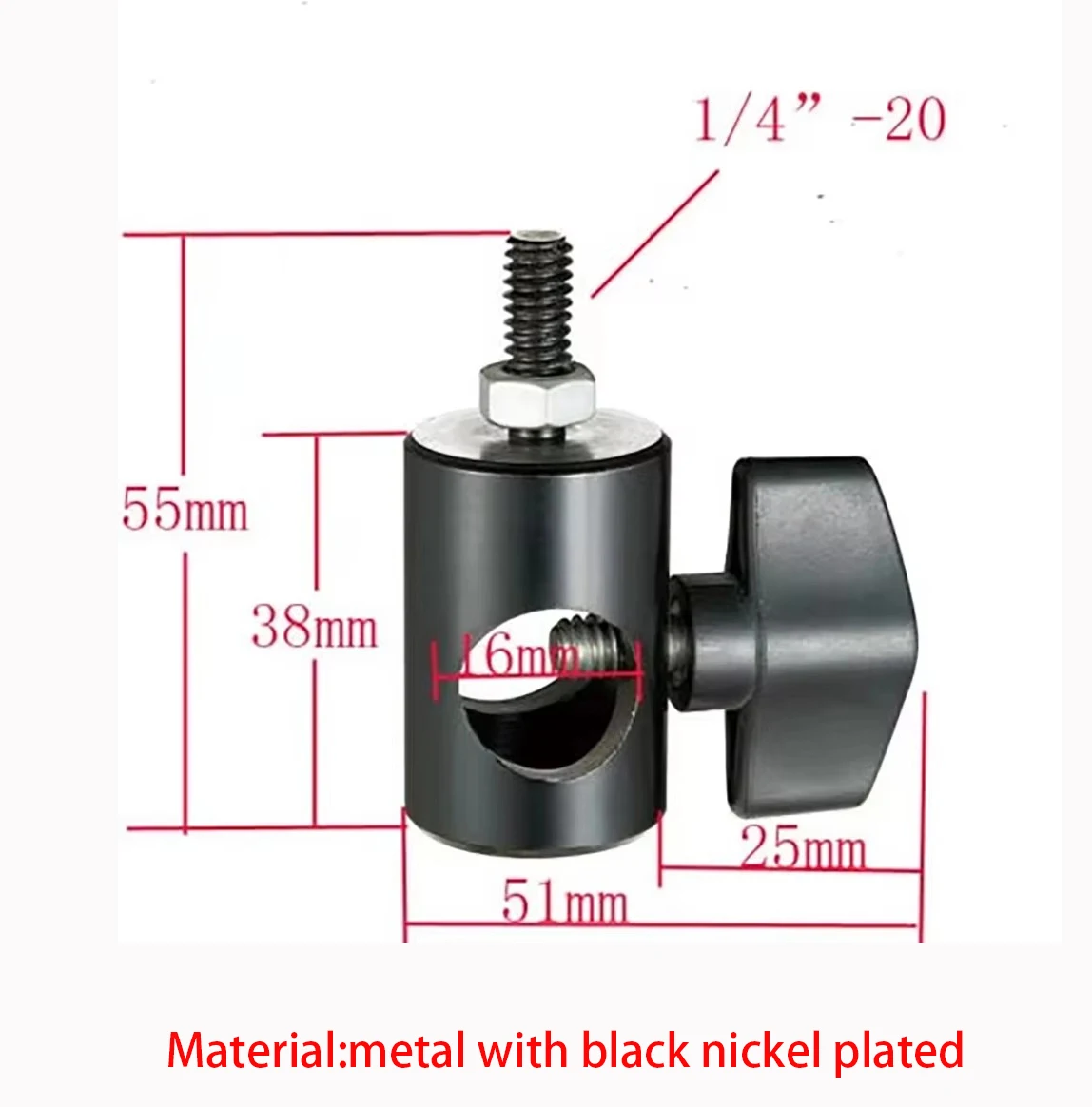 1pcs Two way lock adaptor can hold 16mm rod and assembly with 1/4