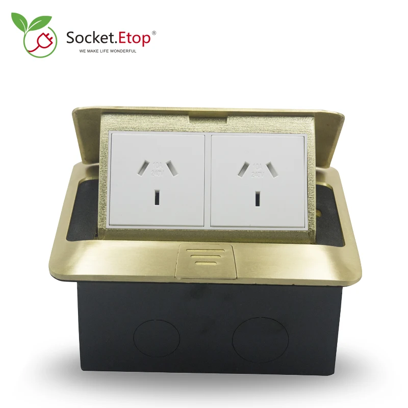 

AU Plug Standard 10A Floor Socket 2 Power Outlets Slow Damping Copper Alloy Panel For Kitchen Office Home Gold