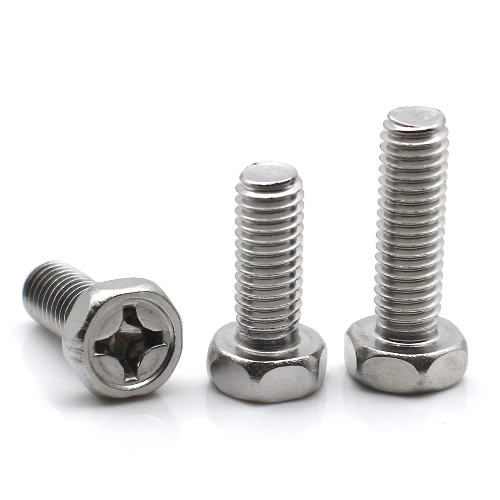 5-50pcs 304 Stainless Steel Phillips Hex Washer Screws Combination Drive Hex Bolts Recess M1.6 M2 M3 M4 M5 M6 M8