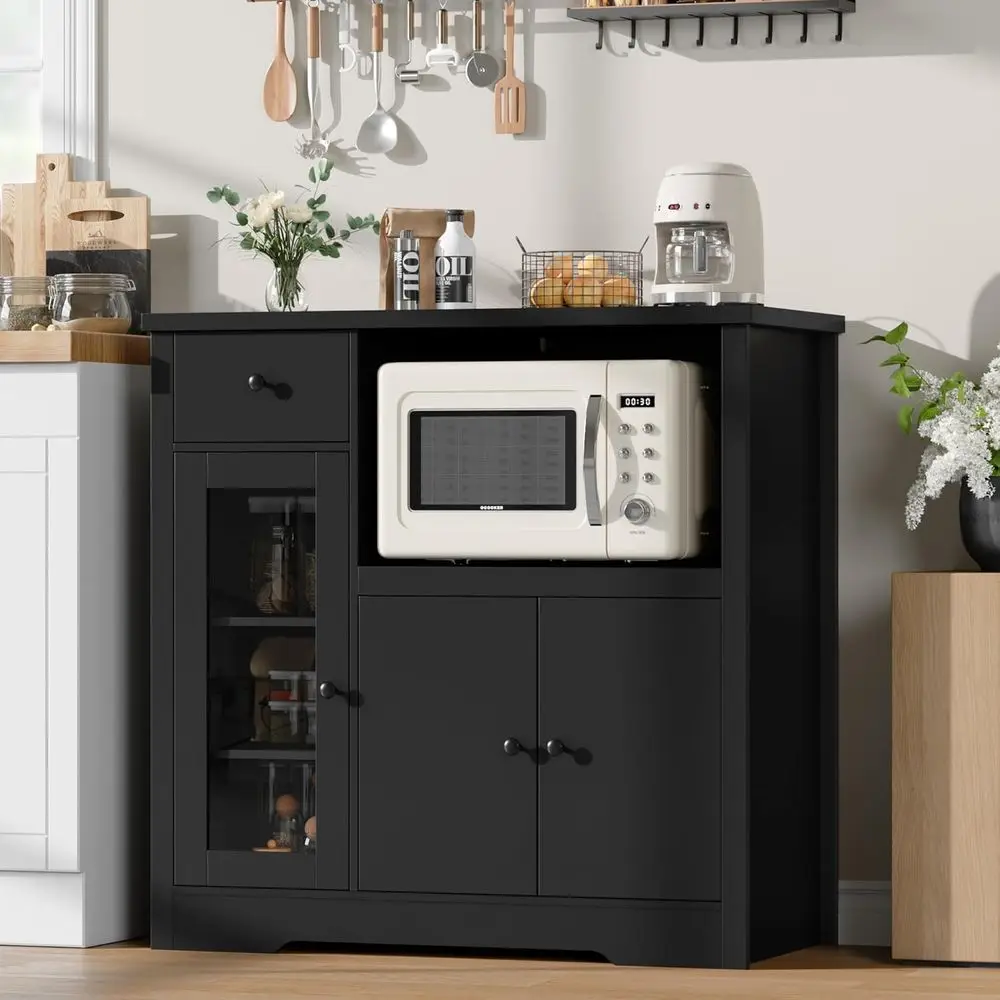 

Кухонный шкаф для микроволновой печи с местами для хранения и выдвижными ящиками, небольшой буфет со стеклянной дверцей и регулируемыми полками, деревянный боковой шкаф