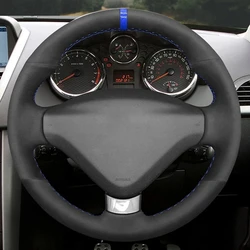 Hand Sewing DIY Black Suede Genuine Leather Braid Car Steering Wheel Cover For Peugeot 207 CC 2012 2013-2014 Car Accessories