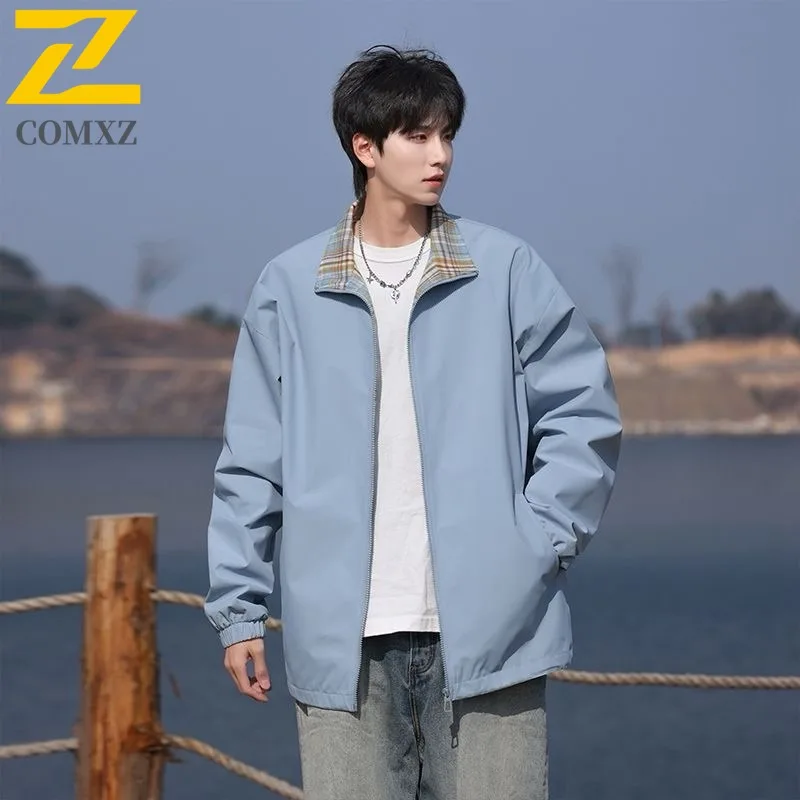 

COMXZ Мужская куртка 2025 Новая повседневная куртка с воротником-стойкой для езды на велосипеде на открытом воздухе Удобное мотоциклетное пальто Легкая осенняя новая одежда