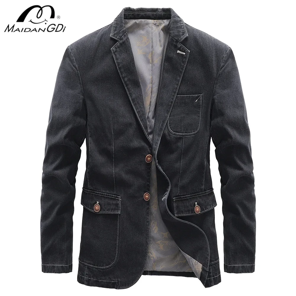 

MAIDANGDI 2024 new men thin jacket middle-aged young handsome slim fit small suit spring autumn denim jacket business leisure