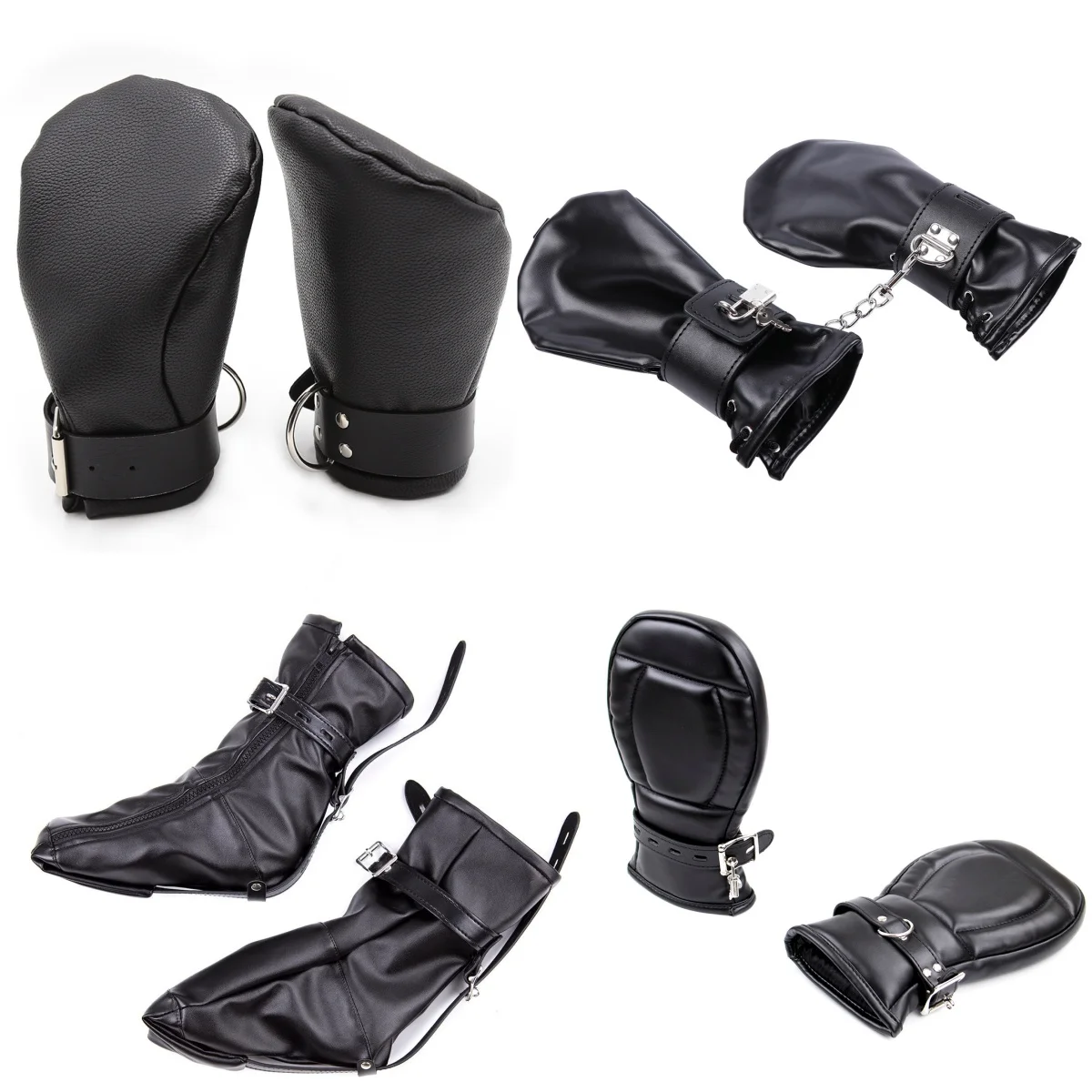 Couples Bdsm Bondage Sex Toys of Handcuffs/Mittens/Boot Booties, Leather Gloves Dog Paw Padded Fist Mitts Socks