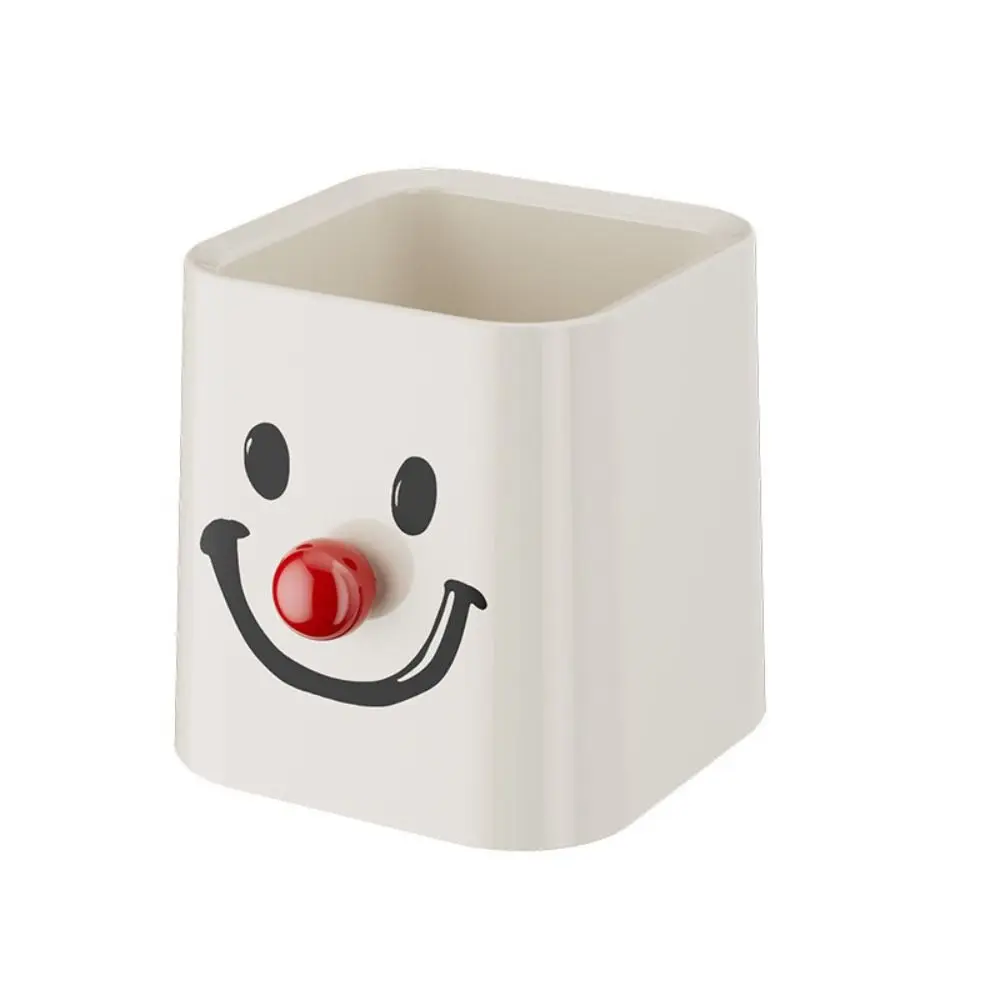 

Smiling face pattern pen container Light weight Bottom hollowing Stationery Case pp Waterproof Desktop Storage Box Student