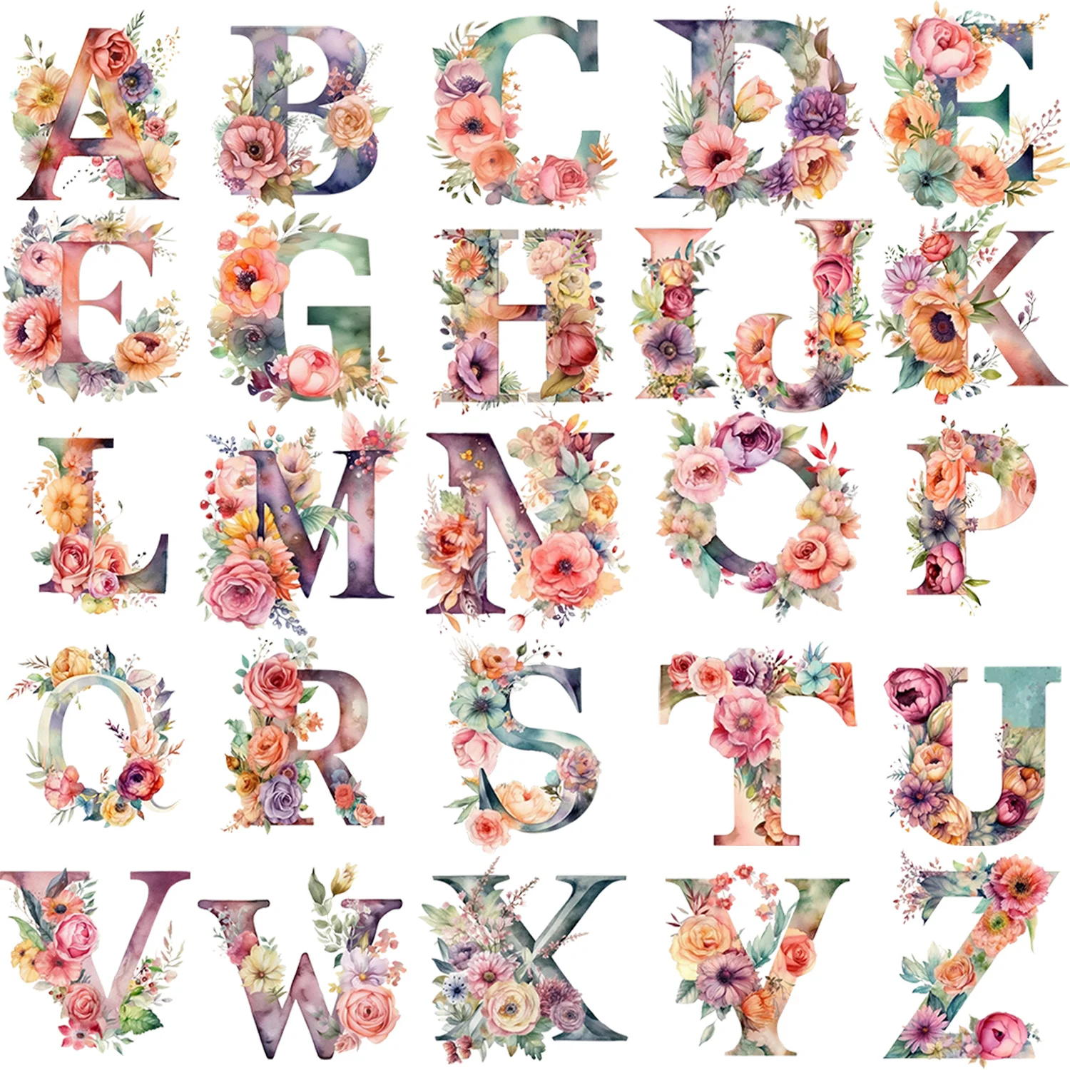 

2 комплекта 2-дюймовых персонализированных цветочных наклеек с английским алфавитом и принтом для теплопередачи, вдохновляющие наклейки Galaxy