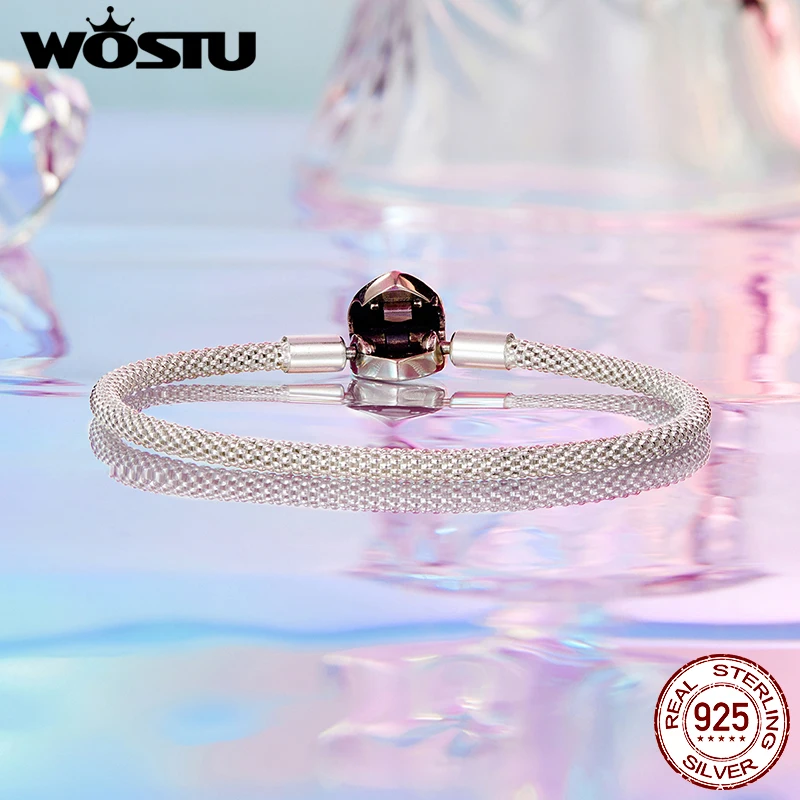 WOSTU 925 Sterling Silver Heart Basic Bracelet Oxidized Silver For Women Birthday Party Daily Gift Fine Jewlery