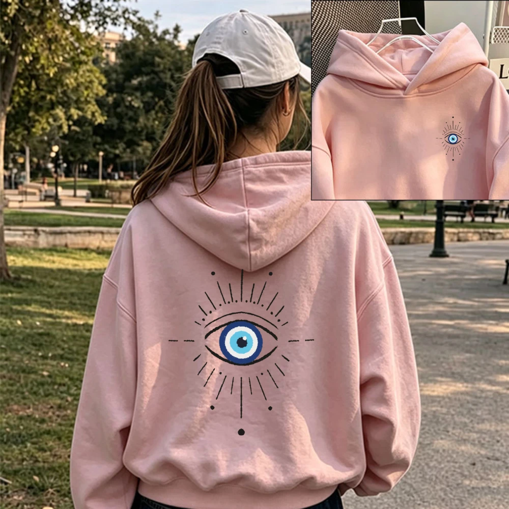 Evil Eye Mystic Graphic Hoodie Front Back Print Boho Spiritual All Seeing Eye Pullover Hooded Aesthetic Witchy Protection Tops