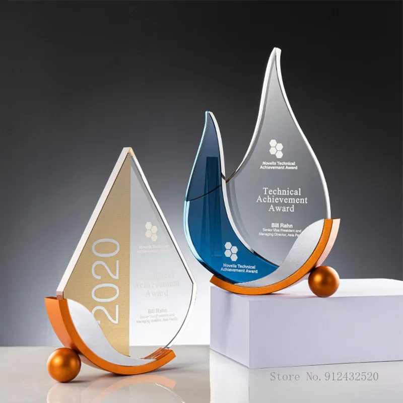 Customized Competition Trophy of Water Drops Love Volunteer Awards Crystal Trophy Enterprise Excellent Employee Honor Medal, 1Pc
