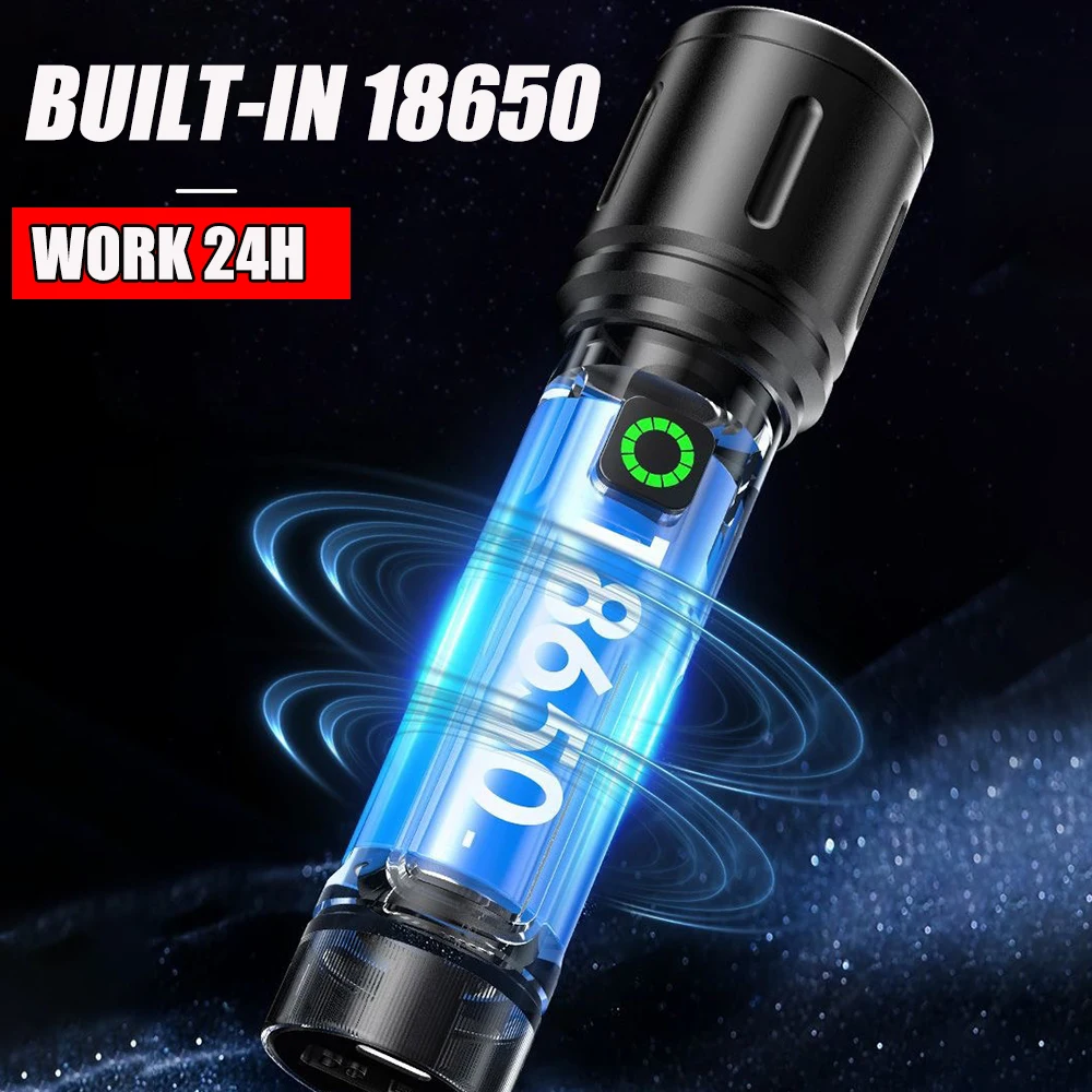 2024New 60W White Laser Most Powerful LED Flashlight Built-in battery Tactical Torch Strong Light Lamp Portable Lantern with COB