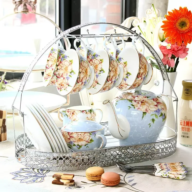 European ceramic portable tea set, coffee cup, afternoon tea, bone china cup saucer, household teapot light luxury