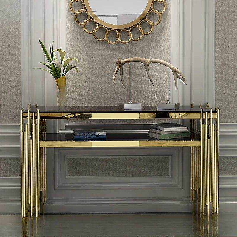 

Premium Gold Hallway Console Table, Living Room Porch Table,Tempered Glass Entry Table