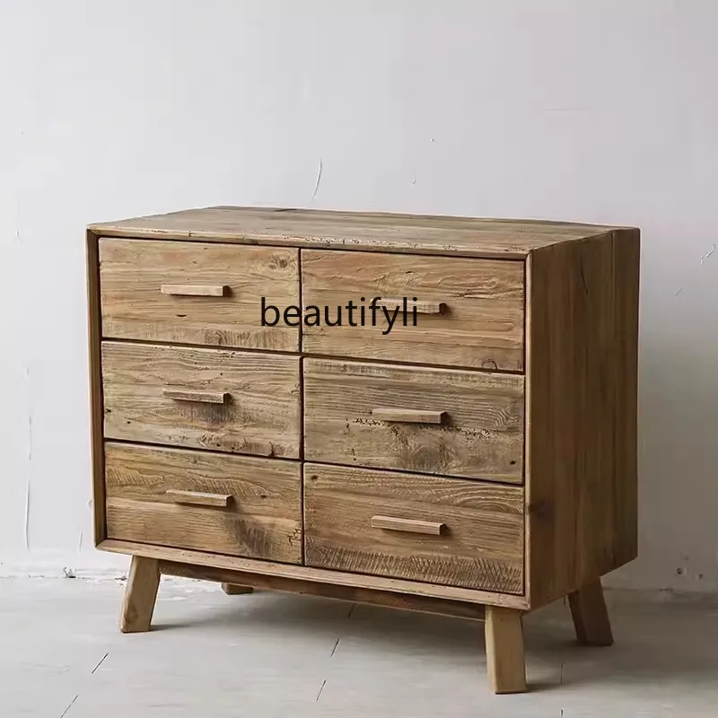 

Log Art Chest of Six Drawers American Country Living Room Solid Wood Locker Laosong Wooden Cabinet