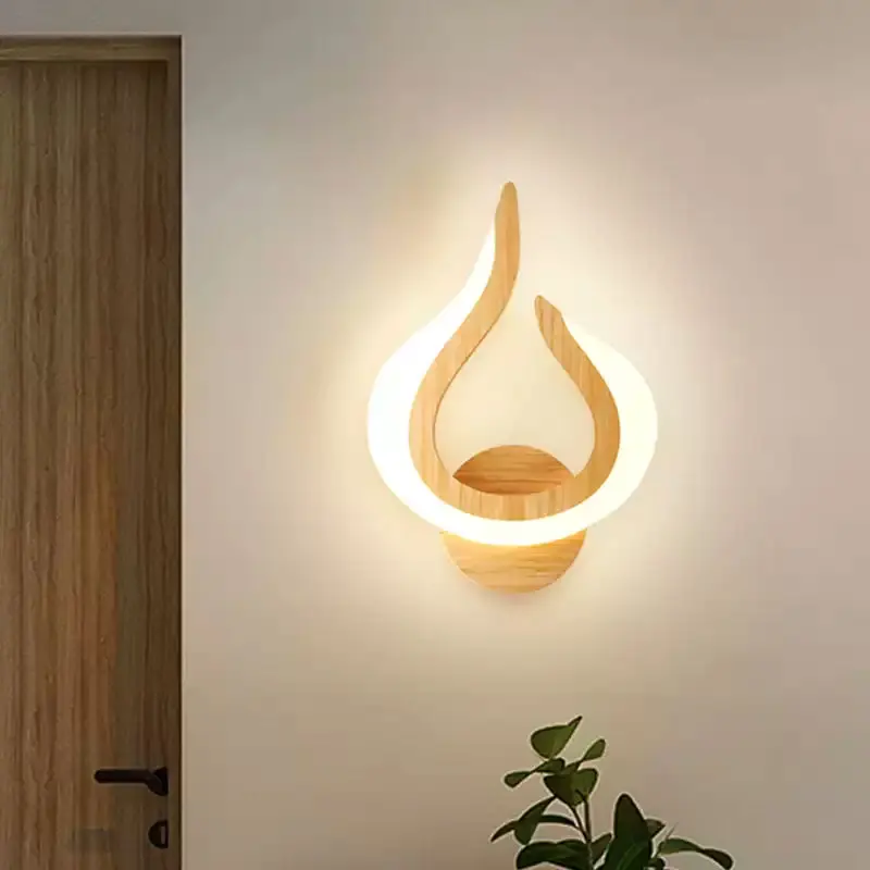 New Modern Wooden Wall Sconce Light Staircase Solid Wood Wall Lamps Balcony Bedroom Bedside LED  Home Decor Lighting Fixture