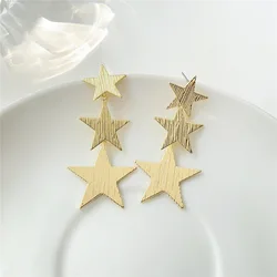 Frosting Metal Star Drop Earrings for Women Wedding Party Trendy Statement Jewelry Golden Silver Color Long Dangle Earrings