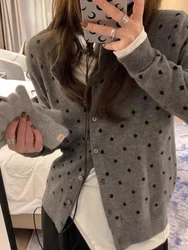 Gray Polka Dot Knitted Open Cardigan Women's Autumn 2025 New Layering Design Slimming Long Sleeve Top Korean Style Casual Sof...