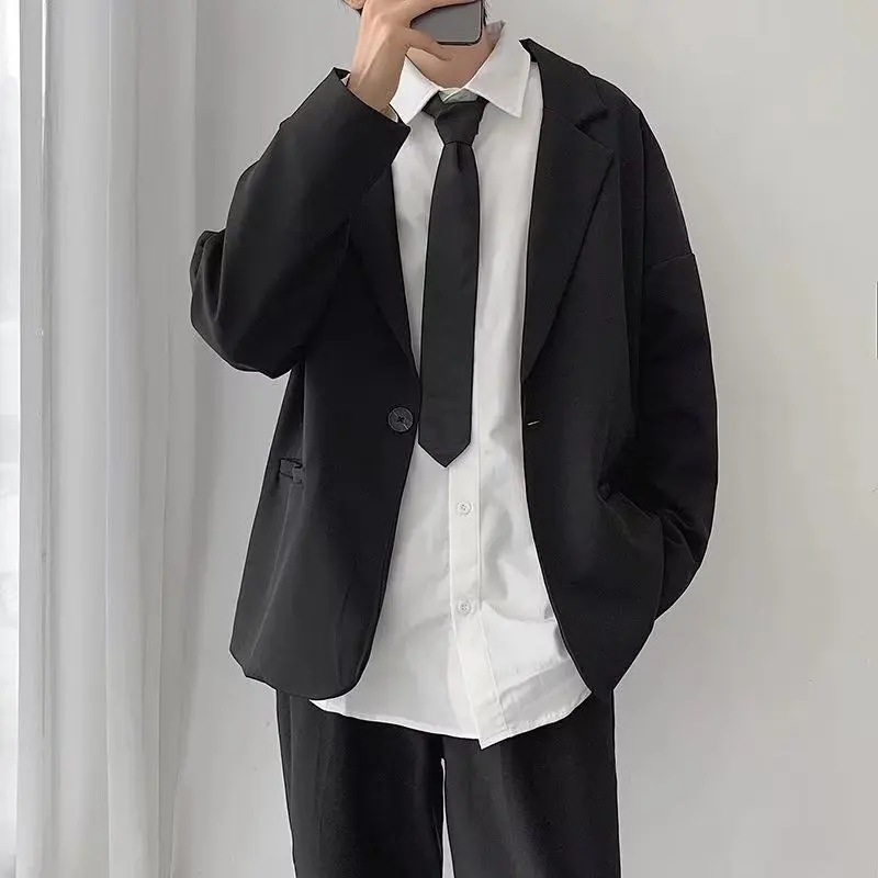 

Autumn Plus Size Blazer Shirt Pants Suit Men's College Style Loose Casual High Street Personalized Jacket Pant Set Male Clothes