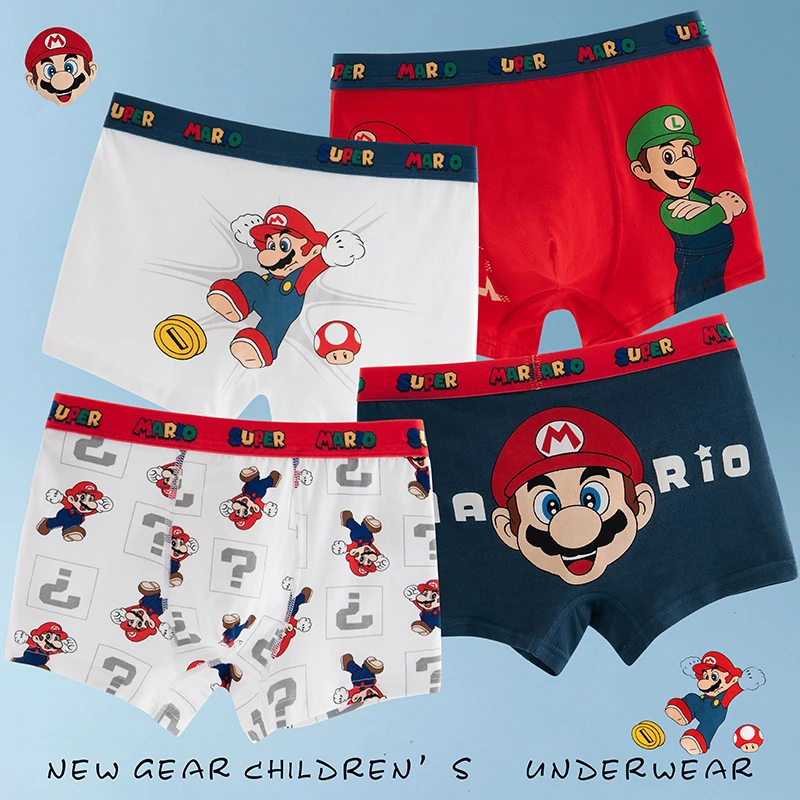 4pcs Super Mario Kids Boxer Briefs Underpants Cotton Breathable Shorts Anime Accessories Cute Anime Decoration Gifts for Kids