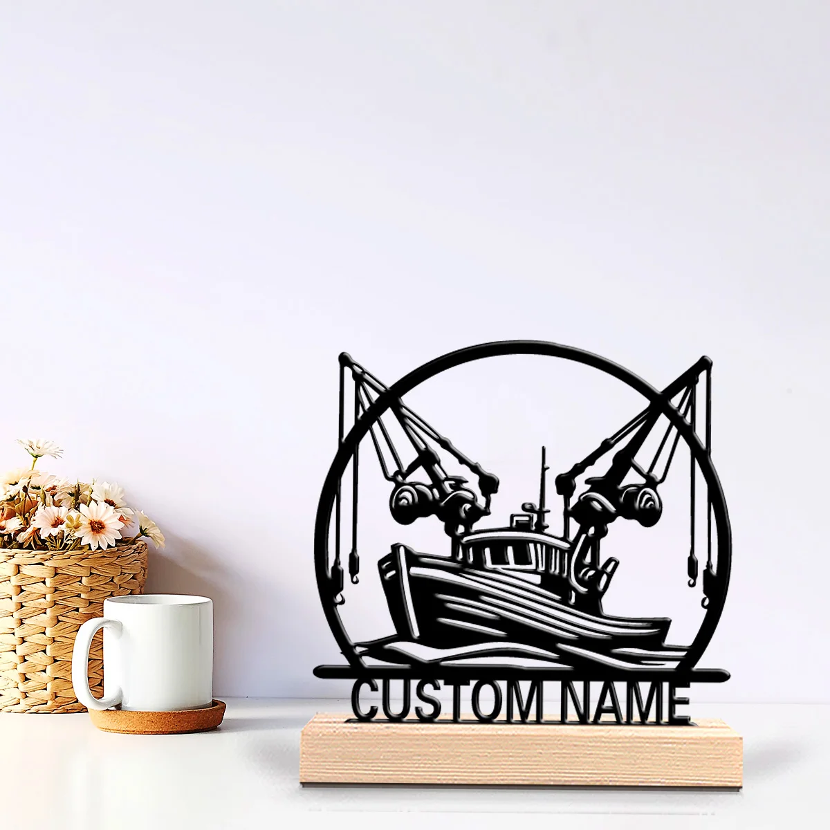 1pc Minimalist ship Personalized Letter Metal Statue Iron Ornament Art Crafts With Wood Base Iron Ornament For Kids Gift