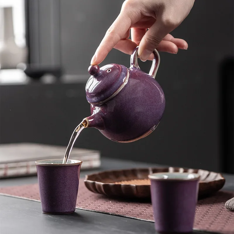 Purple Ru Kiln Teapot Handmade Tea Infuser Pot Tea Brewing Kettle With Strainer Puer Tea Services Accessories Decoration