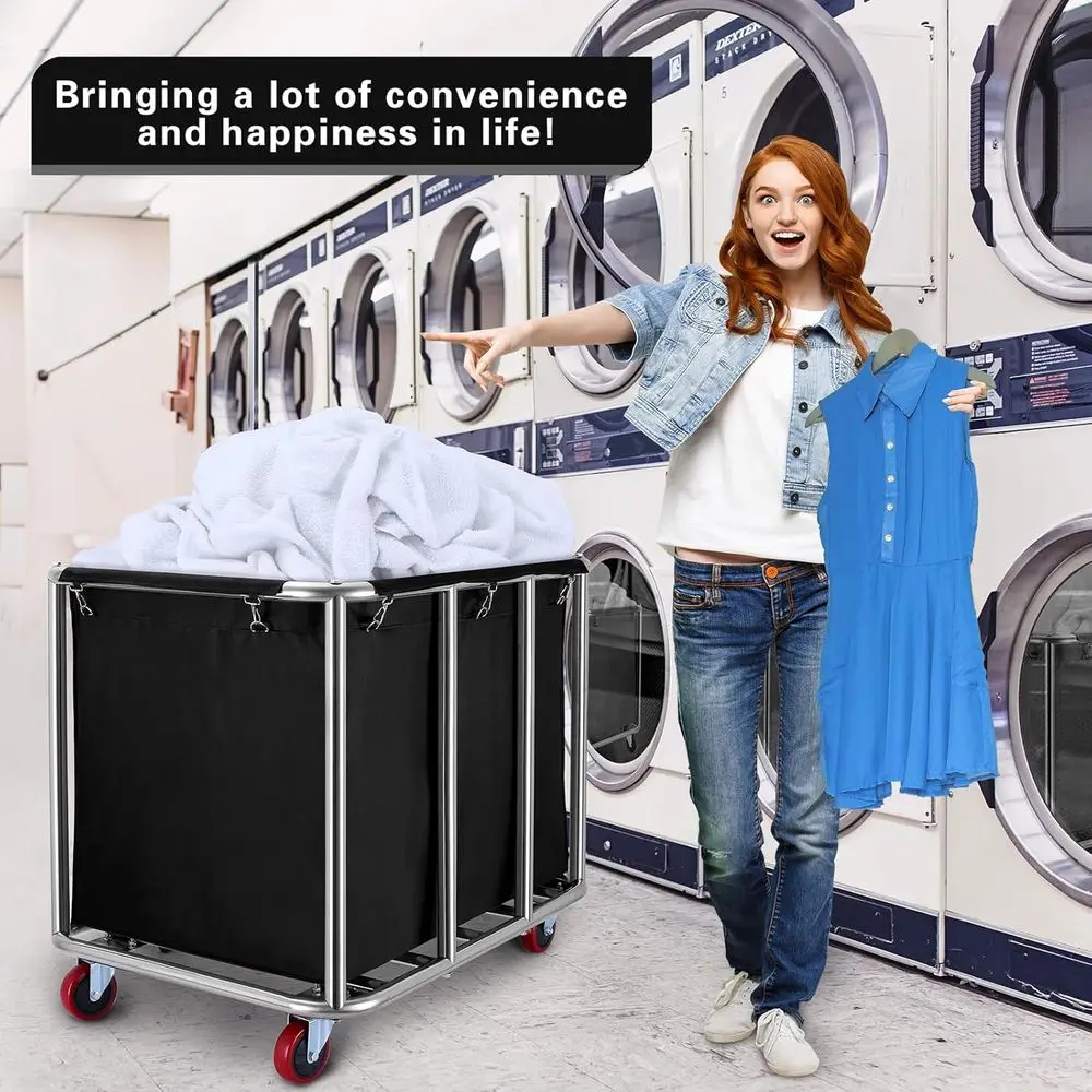 Carrinho de Lavanderia com Rodas, Cesto de Roupa Grande com Rodas, Cesto de Roupa Pesado com Estrutura de Aço e Impermeável
