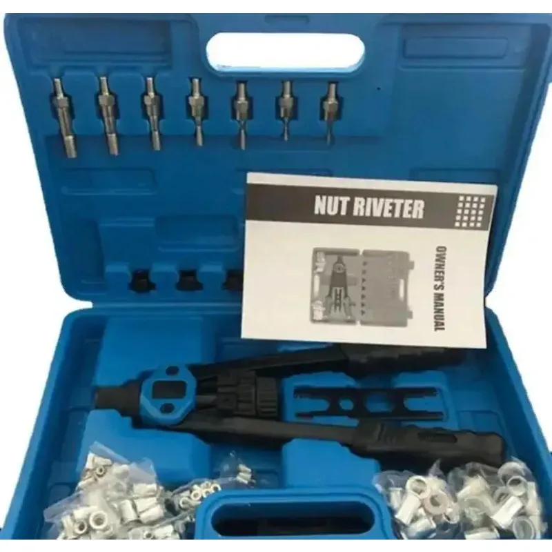 110PCS Rivet Gun Hand Riveter Tool Kit Manual Rivet Machine Accessories Nut Tool M3-M12 Thread Nut Rivet Machine Rivet Kit