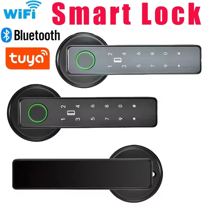 WiFi Remote Control Tuya SmartLife APP Smart Fingerprint Password/RFID IC Card Lock Dead Bolt for Indoor Home Wooden Metal Door