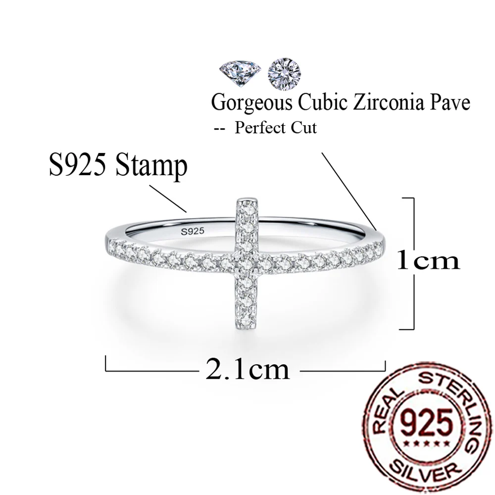 QooLady S925 Sterling Silver Sparkling Cubic Zirconia Paved Cross Design Rings for Women Evening Party Fine Jewelry Gifts SR033