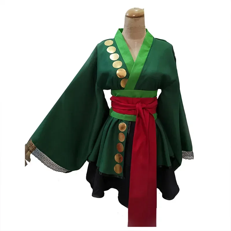 Traje de Cosplay Anime de peça única para mulheres, Roronoa Zoro, vestido extravagante, vestido Lolita, saia, quimono, roupas, Halloween, terno de carnaval