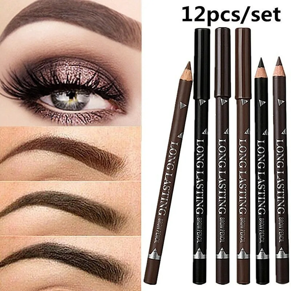 Lápiz de cejas impermeable, definidor de cejas preciso, negro, Rubio, marrón, maquillaje de larga duración, cosmético de 3 colores, 12 piezas por juego