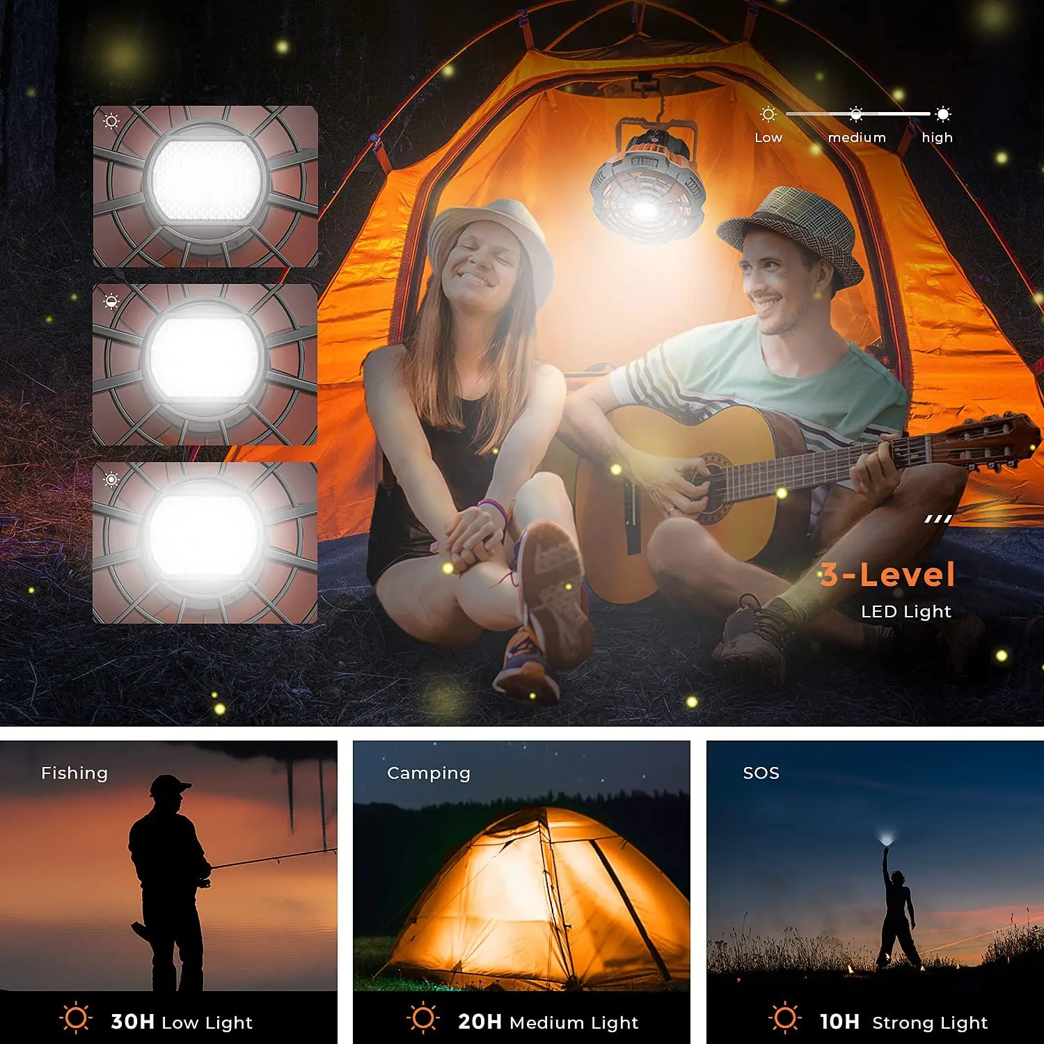 5200mAh LED Camping Fan Lights Outdoor USB Rechargeable Tent Camping Light Travel Portable Ceiling Fan Lamp Emergency Power Bank