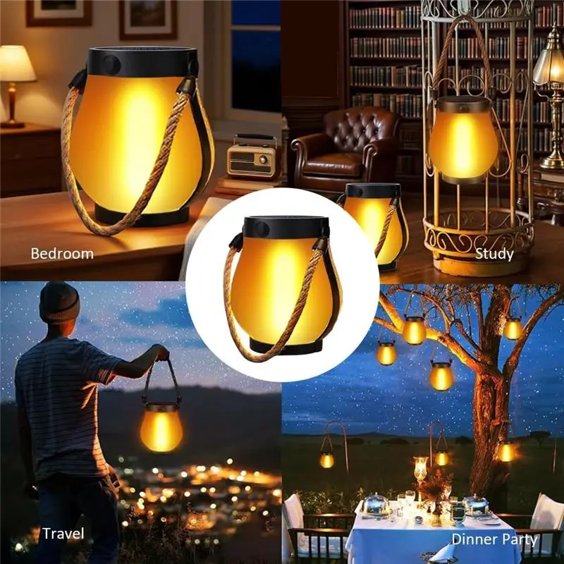 ABUP-Solar Flame Lantern With Dual Charging Modes For Garden Or Yard Decor Decorative Hanging Lamp