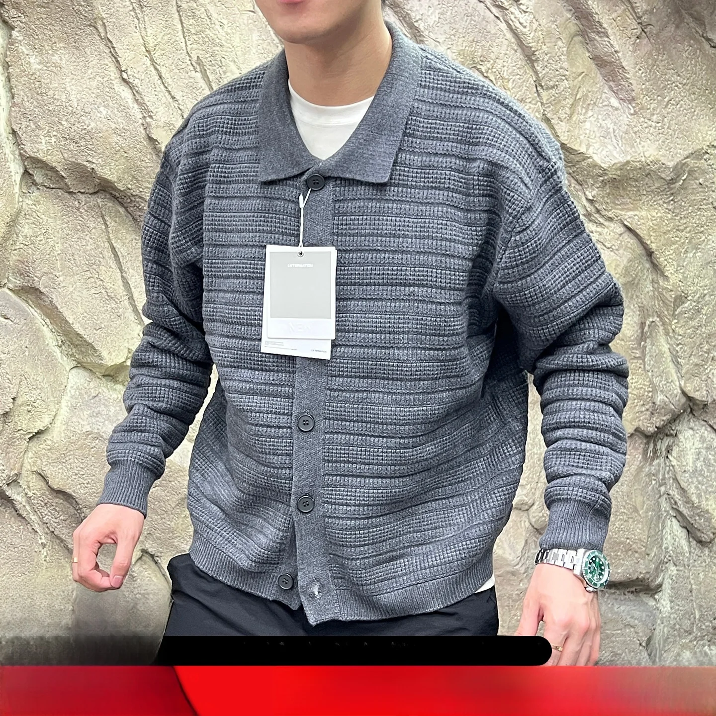 

Knitted 3D Floral Pattern Casual Collared Sweater for Men Versatile Autumn Winter Faionable Comfortable Polyester ...